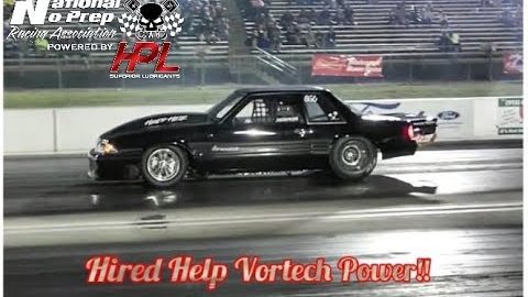 Hired Help Vortech powered Mustang vs Turbo Cobra at No Prep Kings 2
