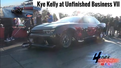 STREET OUTLAWS KYE KELLY LIGHTING THE FLAMES IN HIS NEW SMALL TIRE CAMARO AT UNFINISHED BUSINESS VII