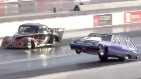 Chevy Wagon rips HUGE Wheelies & WINS..This thing is SICK!