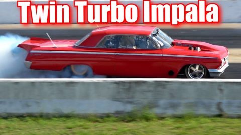 Twin Turbo Impala drag racing against Street Outlaws Mistress 2 0