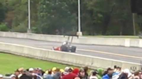 A Fuel Dragster Blows Tire and Nearly Crashes Maple Grove Raceway 2011