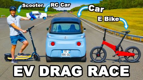 Citroen Ami v E Bike, RC Car & Scooter: DRAG RACE