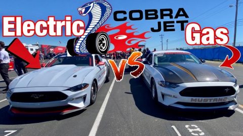 Gas vs Electric COBRA JET MUSTANG DRAG RACE! *SURPRISE WINNER