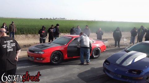 Limpy  California Small tire  Cashday 2JZ swapped Nissan 240 S14 vs Boosted SBC Camaro