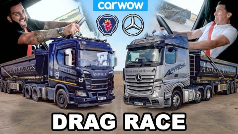 Mercedes Actros vs Scania R500 - DRAG RACE  & 44 Ton BRAKE TEST!