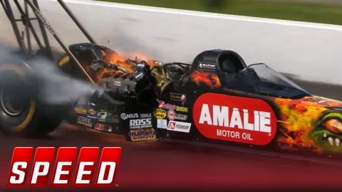 Terry McMillen's Engine Explodes in Top Fuel Round 1 | 2017 NHRA DRAG RACING