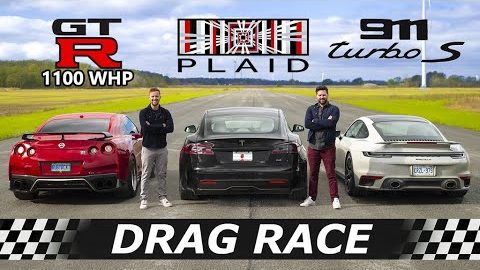 Tesla Model S Plaid vs 911 Turbo S vs 1100 WHP Nissan GTR // DRAG & ROLL RACE