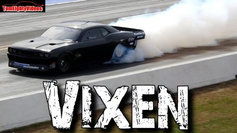 Vixen: 4,500hp Twin Turbo "Hemi" Dodge Challenger big tire car Drag Racing