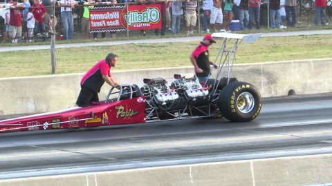 Twin Engine Top Fuel Dragster vs. Nitro Injected Front Engine Dragster burnout
