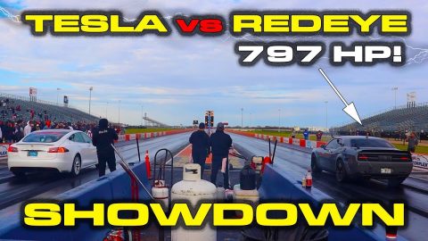 797HP HELLCAT REDEYE GOES TO SCHOOL * Tesla Model S vs Dodge Hellcat RedEye Drag Racing