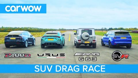 Lamborghini Urus v Tesla Model X v Mercedes-AMG G63 v Range Rover Sport SVR: DRAG RACE