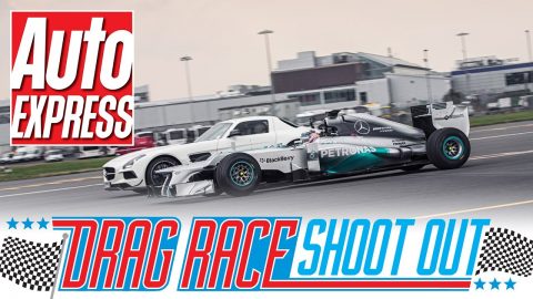 Mercedes SLS AMG Black vs F1 car - Drag Race Shoot-out