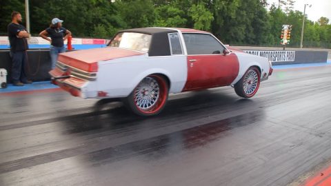 GRAND NASTY TURBO REGAL ON 24 INCH SLICKS WAS PULLING THE RIMS UP HALF TRACK