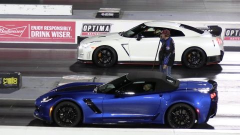 Nismo GT-R vs Z06 Corvette and Tesla model 3 - drag racing