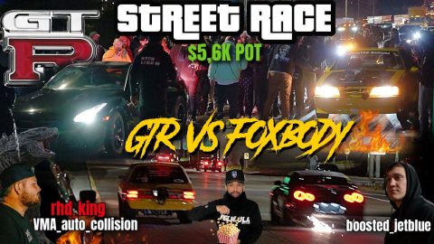 STREET RACE GTR R35 MODDED VS STOCK 302 FOXBODY MUSTANG TURBO (AMAZING RACE) 🔥 😈