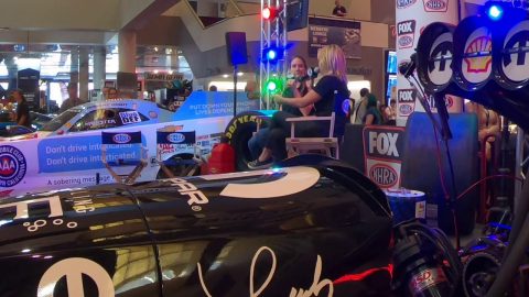 Amanda Busick from Fox Sports NHRA News Interviews NHRA Rookie driver Audrey Worm at SEMA 2018
