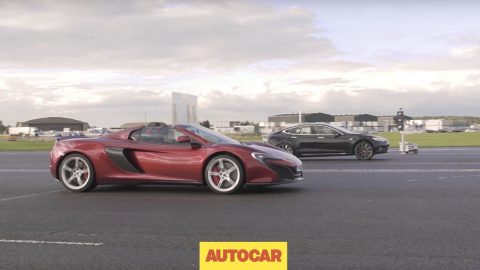 Tesla Model S P85D vs McLaren 650S | Drag Race | Autocar