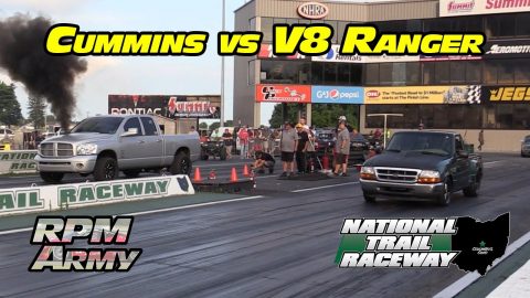 Built Cummins vs V8 Ford Ranger Midnight Street Drags National Trail Raceway