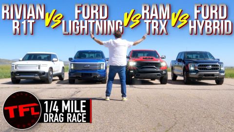 Can the All Electric Ford F-150 Lightning Beat the Ram TRX and the Rivian R1T in a Drag Race?