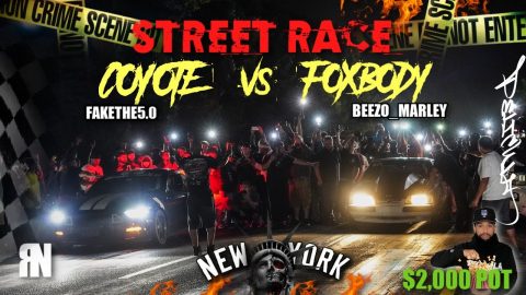 STREET RACE MUSTANG COYOTE PRO CHARGE VS MUSTANG FOXBODY ON NITROUS MADNESS AT THE LINE 😳