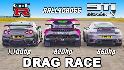1100hp GT-R v 911 Turbo S v Rallycross: DRAG RACE