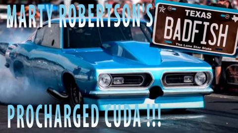 Bad Fish Marty Robertson's Procharged Cuda at Street Outlaws No Prep Kings Houston 2022 NPK