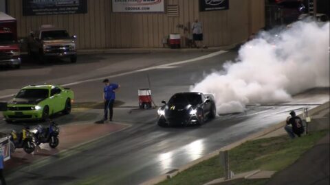 C7 Corvette Killshots a Hellcat Challenger  Drag Race