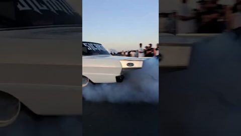 Chevy Nova shoebox burnout with the Mustang following up. I29Dragway 2022 Ice Cream Cruise.