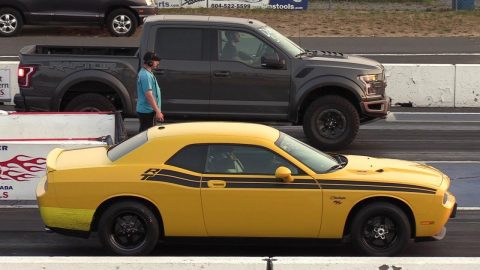 Ford Raptor vs Shelby vs Dodge Challenger vs Ram 3500 drag racing