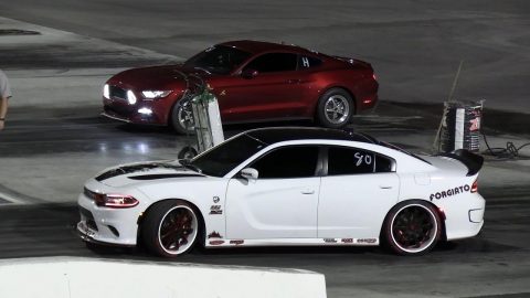 Mustang Ecoboost vs Dodge Charger 392 and Hellcat vs Ecoboost - drag racing