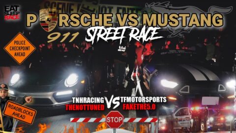 PORSCHE TNHR VS MUSTANG TFMS STREET RACE GOES WRONG!! VLOG COPS PULLED UP (ROAD BLOCK) 😳🤯