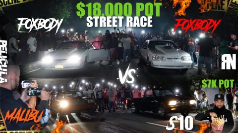 STREET RACING FOXBODY VS FOXBODY SMALL BLOCK CHEVY $18K POT MALIBU  VS S10 (GETS CRAZY!) 🚀