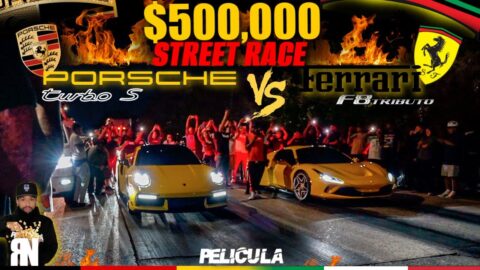 SUPER CARS $500,000 STREET RACE FERRARI F8 VS PORSCHE 911 TURBO S VS TRACKHAWK 😳🚀
