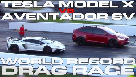 Tesla Model X P100D Ludicrous sets World Record vs Lamborghini Aventador SV Drag Racing 1/4 Mile