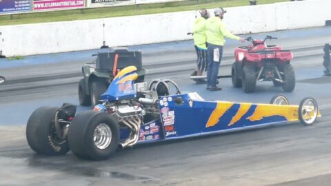 Top Dragster Race Car Smoky Tire Burnout # 6142 Driver Kevin Rennick - Pacific Raceways - Kent, WA