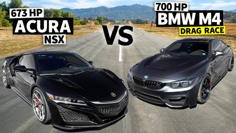 Twin Turbo Acura NSX vs 700hp BMW M4 Drag Race