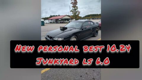 Junkyard lS swappped 6.0  LQ9 carb mustang - wife's new personal best 10.24 @131mph