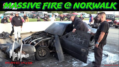 Massive Fire @ Street Outlaws NPK Norwalk 22' Mike Murillo vs Ryan Martin- In Car footage & more