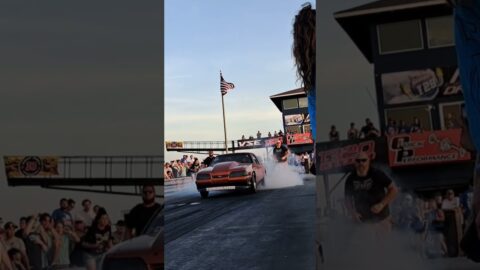 Ford Mustang drag race car burnout