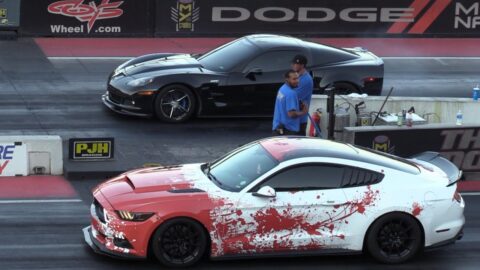 Mustang GT vs Corvette ZR1 and vs Z28 Camaro - drag racing