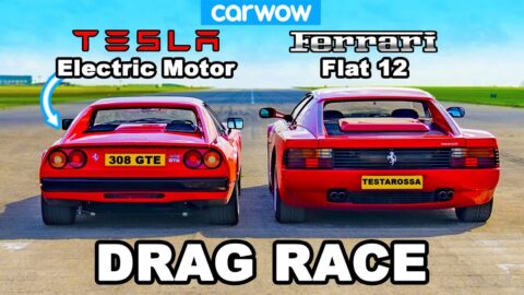 Tesla-powered Ferrari 308 GTS v Ferrari Testarossa: DRAG RACE