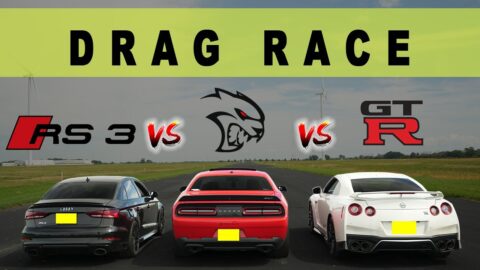 Tuned Audi RS3 takes on 2018 Nissan GTR R35 and Challenger Hellcat, can it win? Drag & Roll Race.