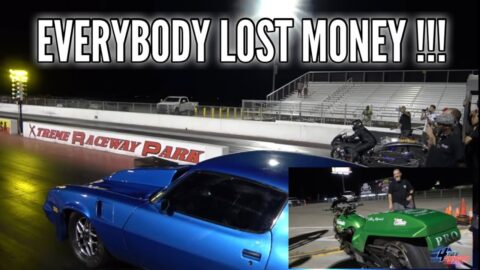 BIG UPSET DURNING THIS GRUDGE RACE! ALL STEEL ALL GLASS 3,400 LB CAMARO VS MOTORCYCLES ! MUST WATCH!