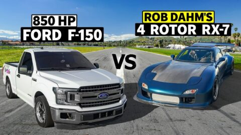 Rob Dahm’s ONE-OF-ONE 4-Rotor RX-7 drag races 850hp F-150 // THIS vs DAHM