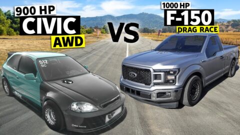 1000hp Ford F-150 “Gator” drag races K-Swapped 900hp Honda Civic // THIS vs THAT
