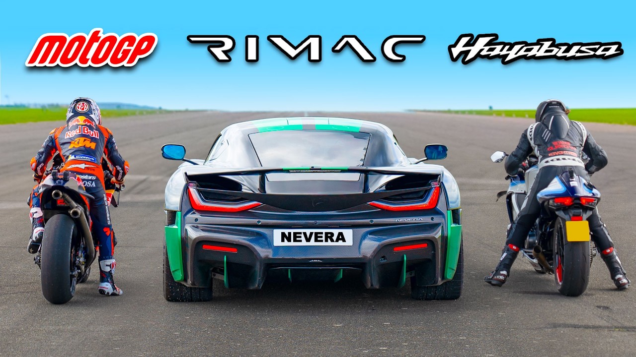 MotoGP Bike v Rimac Nevera v Turbo Hayabusa: DRAG RACE